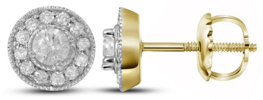 14k Yellow Gold Round Diamond Halo Earrings 1/3 Cttw