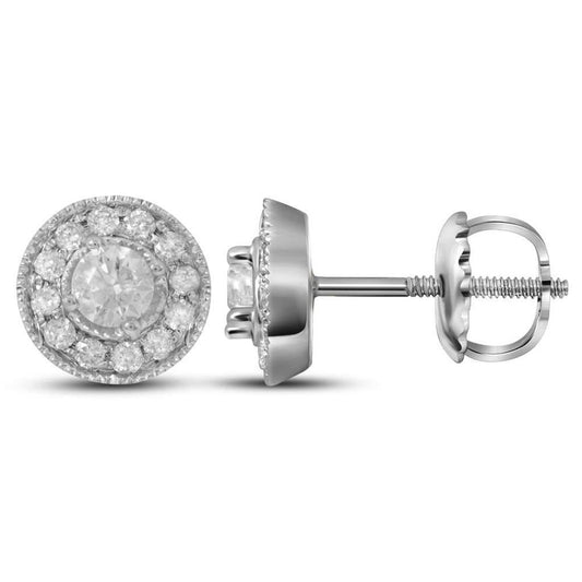 14k White Gold Round Diamond Halo Earrings 1/3 Cttw