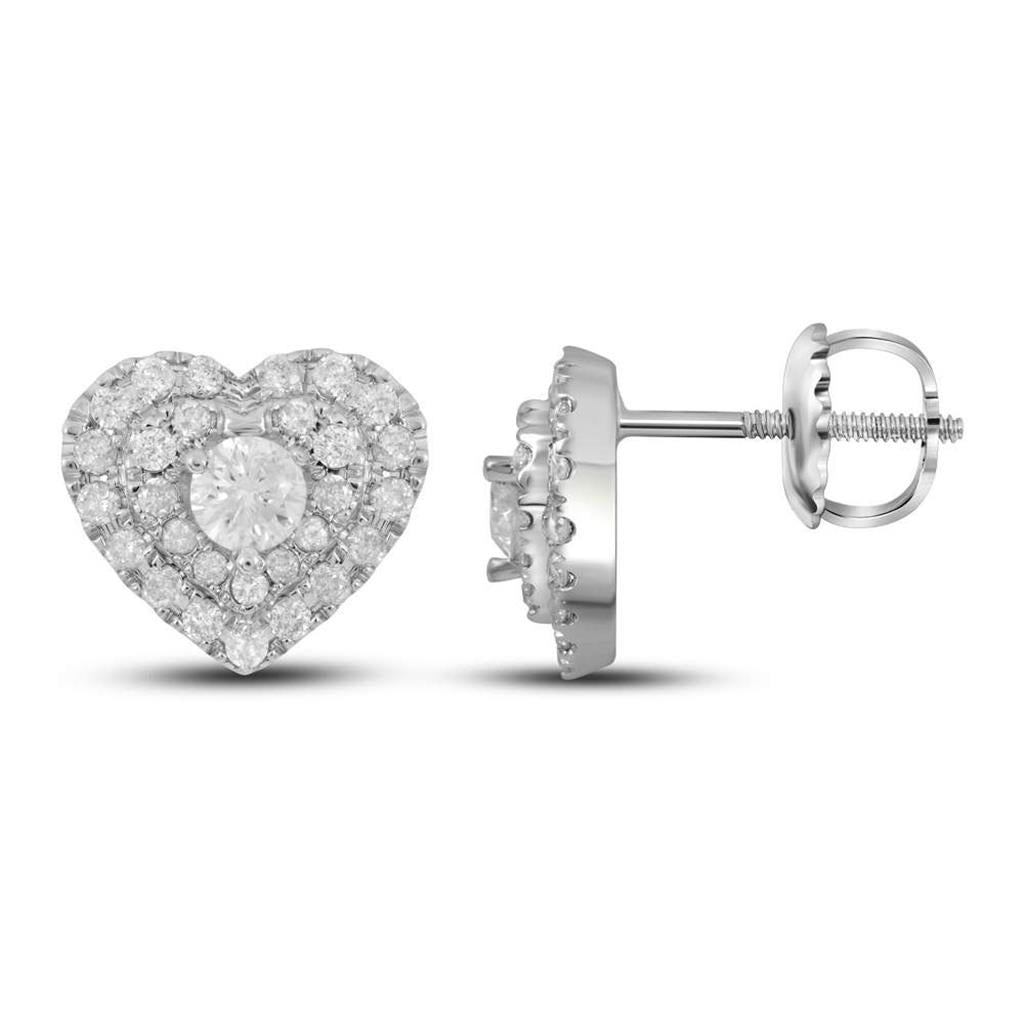 14k White Gold Round Diamond Heart Earrings 1/2 Cttw