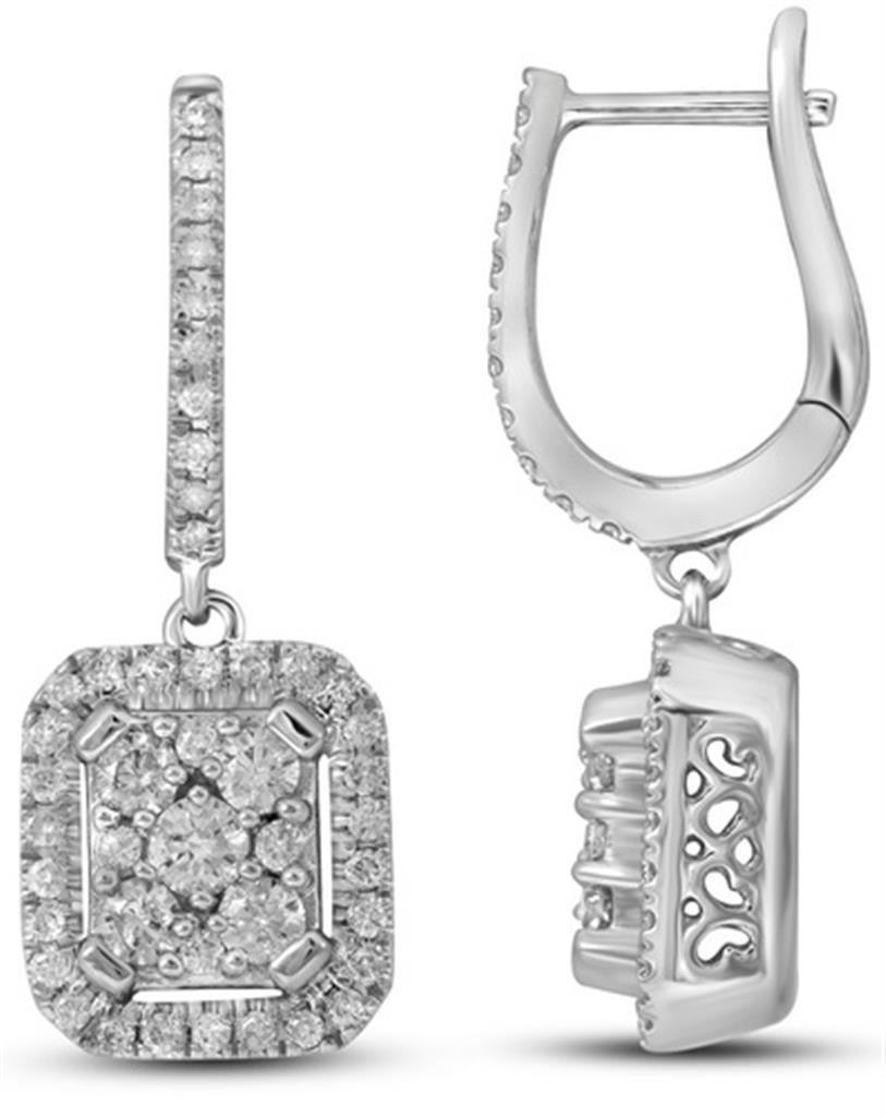 14k White Gold Round Diamond Square Dangle Earrings 1 Cttw