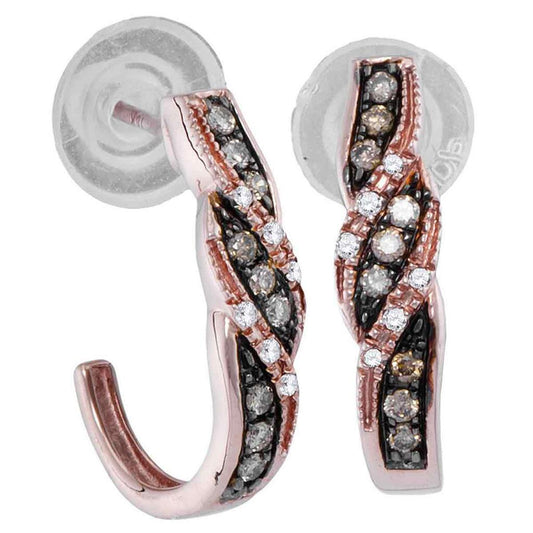 10k Rose Gold Round Brown Diamond Half J Hoop Earrings 1/5 Cttw