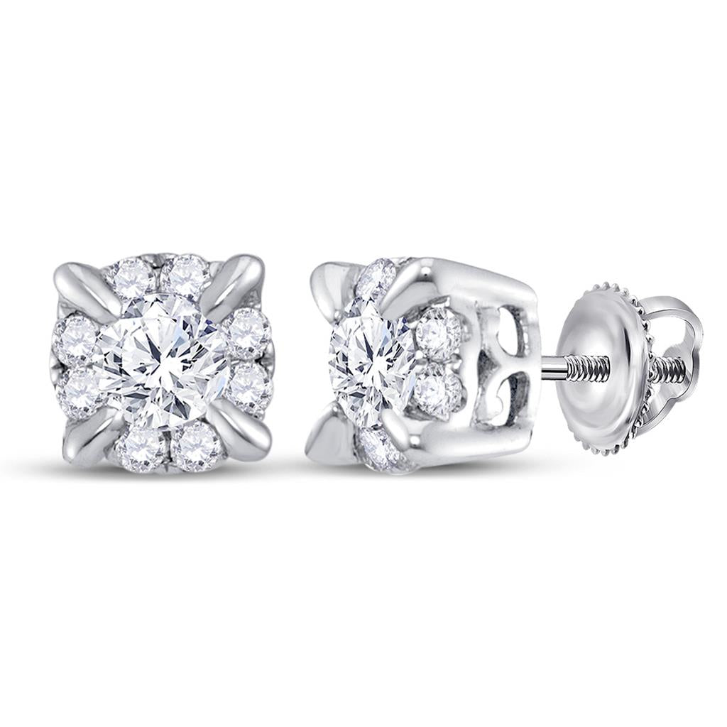 14k White Gold Round Diamond Halo Solitaire Earrings 1/4 Cttw