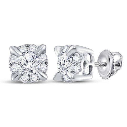 14k White Gold Round Diamond Halo Solitaire Earrings 1/4 Cttw