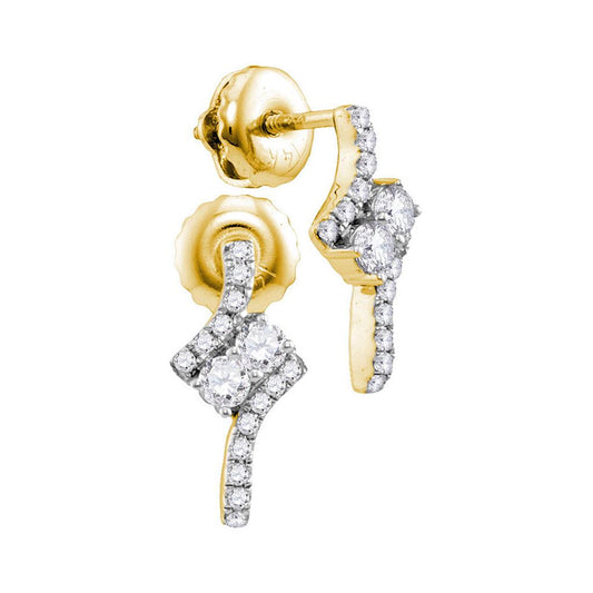 14k Yellow Gold Round Diamond 2-stone Earrings 1/4 Cttw