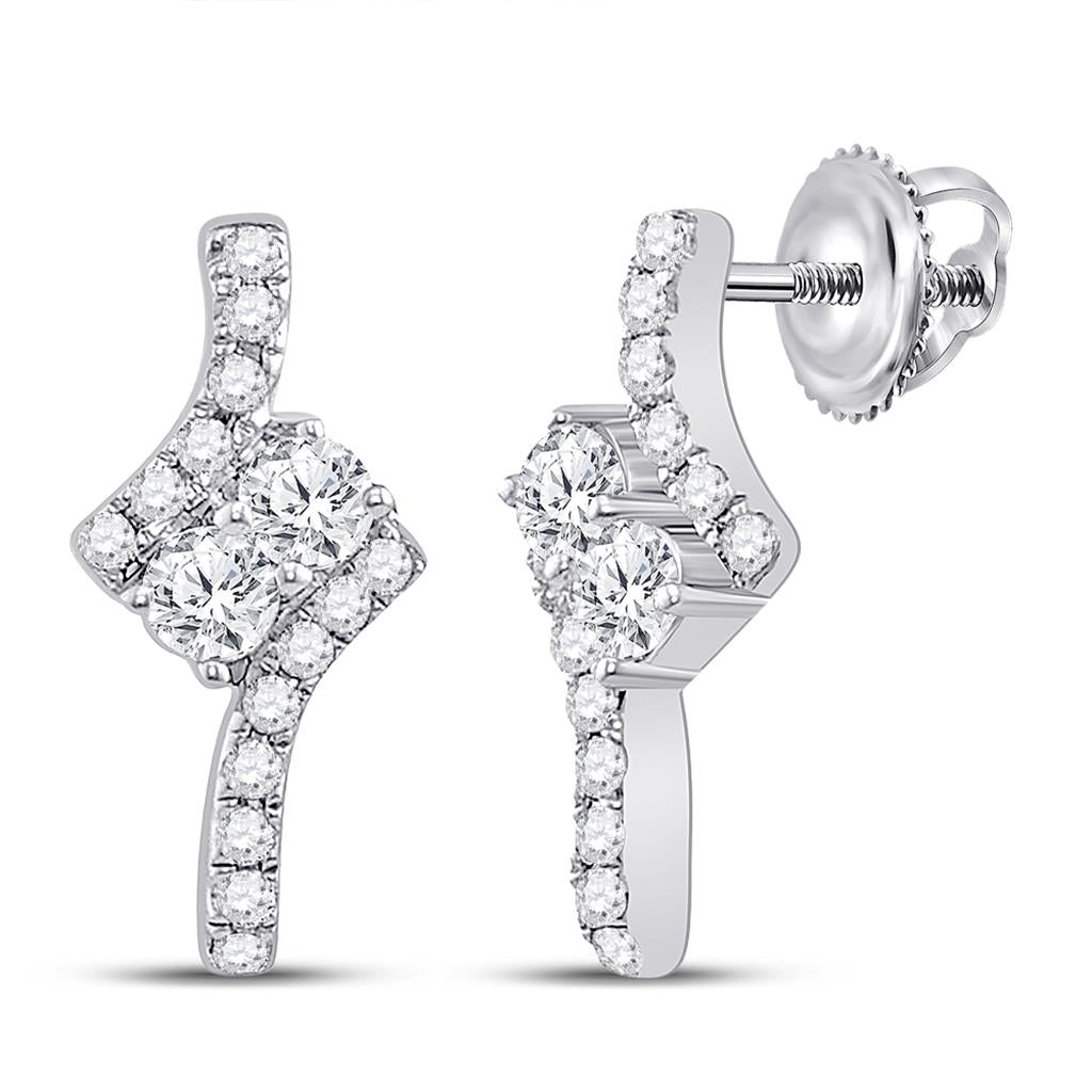 14k White Gold Round Diamond 2-stone Earrings 1/4 Cttw