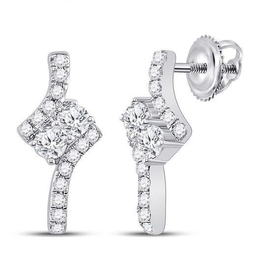 14k White Gold Round Diamond 2-stone Earrings 1/4 Cttw