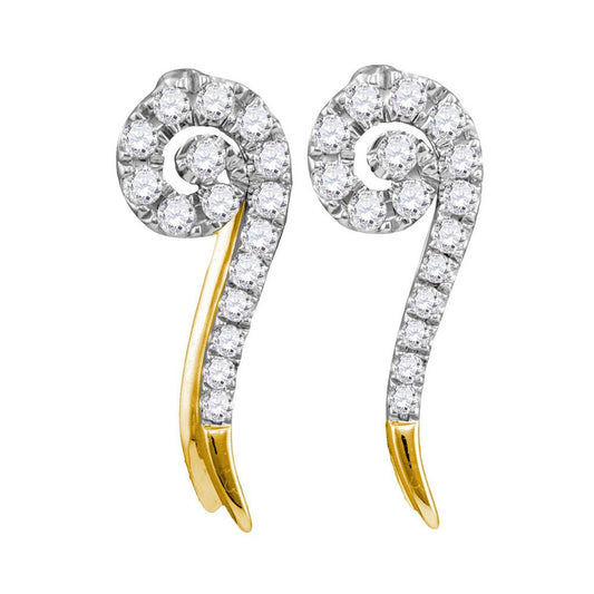 10k Yellow Gold Round Diamond Curled Stud Earrings 1/4 Cttw