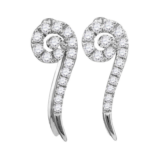 14k White Gold Round Diamond Curled Vertical Stud Earrings 1/4 Cttw