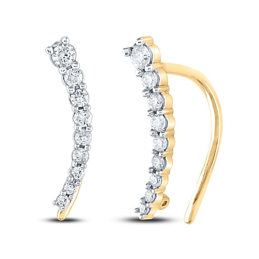 10k Yellow Gold Round Diamond Graduated Journey Climber Earrings 1/4 Cttw