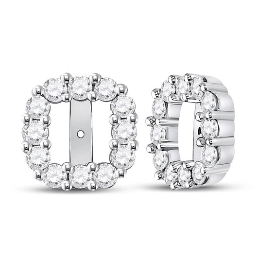14kt White Gold Round Diamond Square Frame Jacket Earrings Enhancer 3/4 Cttw