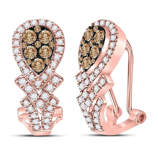 10k Rose Gold Round Brown Diamond Hoop Earrings 1 Cttw