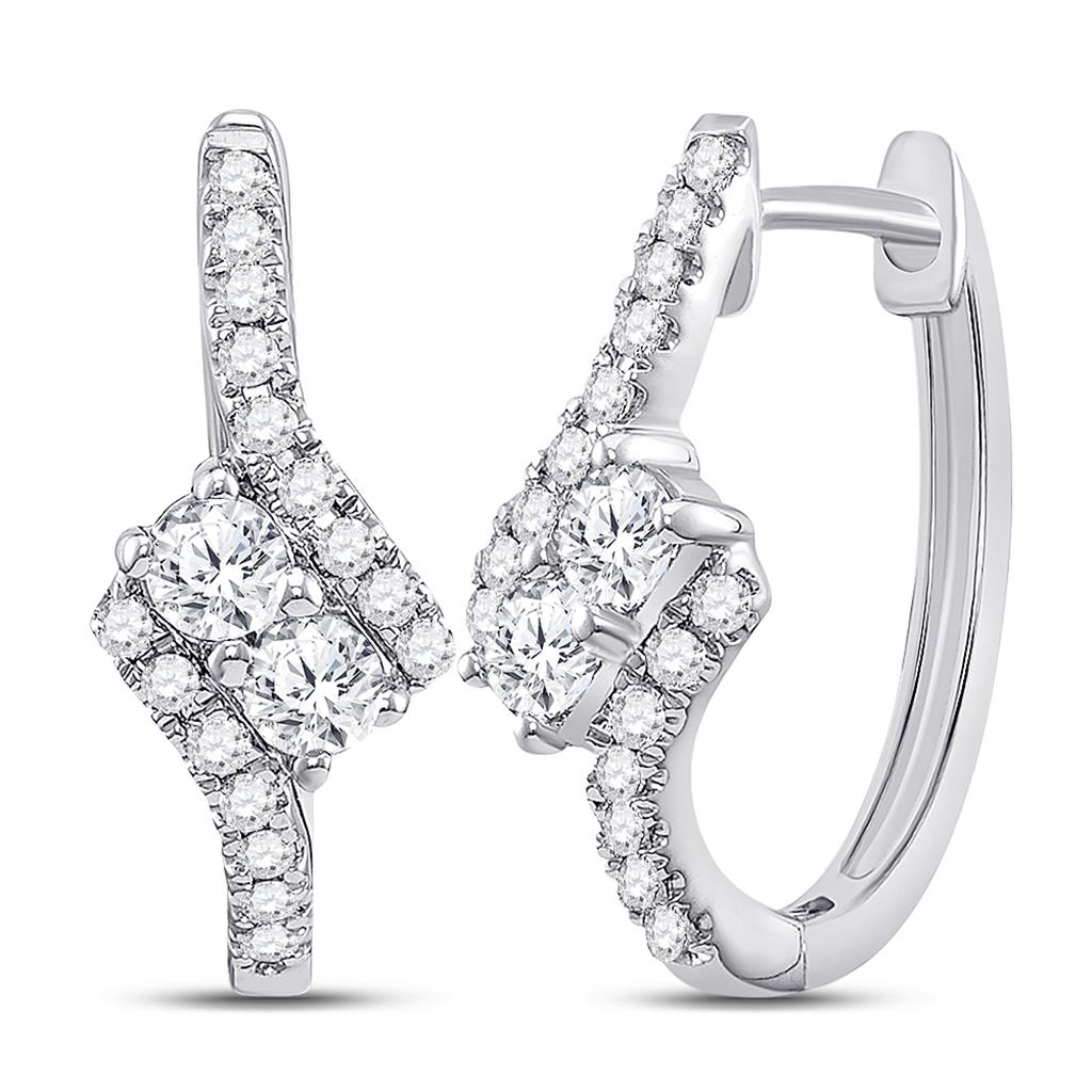 14k White Gold Round Diamond Bypass 2-stone Earrings 1/2 Cttw