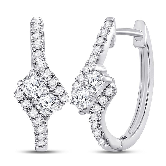 14k White Gold Round Diamond Bypass 2-stone Earrings 1/2 Cttw