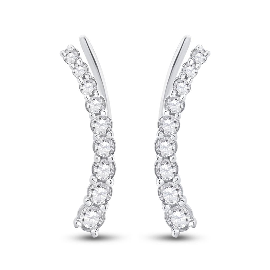 14k White Gold Round Diamond Graduated Climber Earrings 1/2 Cttw