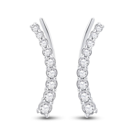 14k White Gold Round Diamond Graduated Climber Earrings 1/2 Cttw