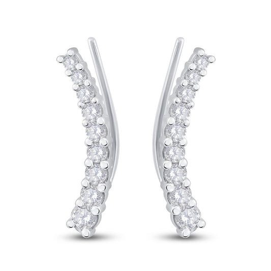 14k White Gold Round Diamond Graduated Climber Earrings 1 Cttw