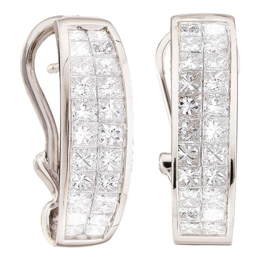 14k White Gold Princess Diamond Hoop Earrings 1 Cttw