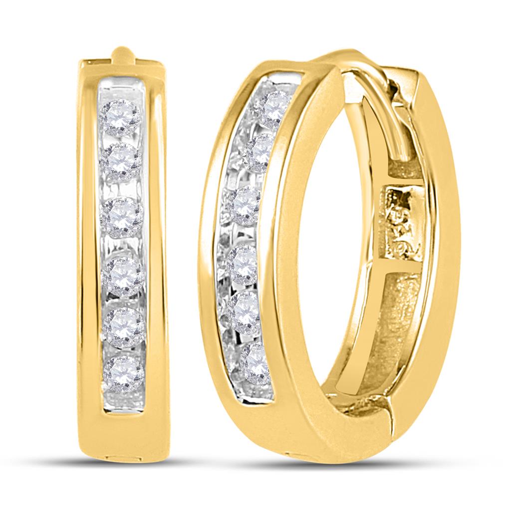 10k Yellow Gold Round Diamond Hoop Earrings 1/8 Cttw