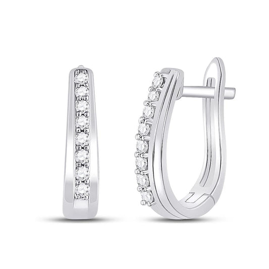 14k White Gold Round Diamond Oblong Hoop Earrings 1/4 Cttw