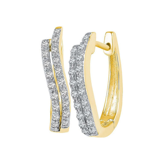 10k Yellow Gold Round Diamond Hoop Earrings 1/5 Cttw