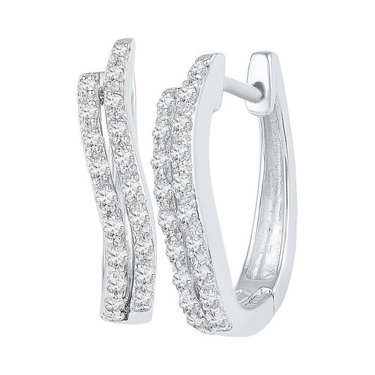 14k White Gold Round Diamond Hoop Earrings 1/5 Cttw