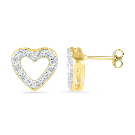 10k Yellow Gold Round Diamond Heart Earrings 1/8 Cttw