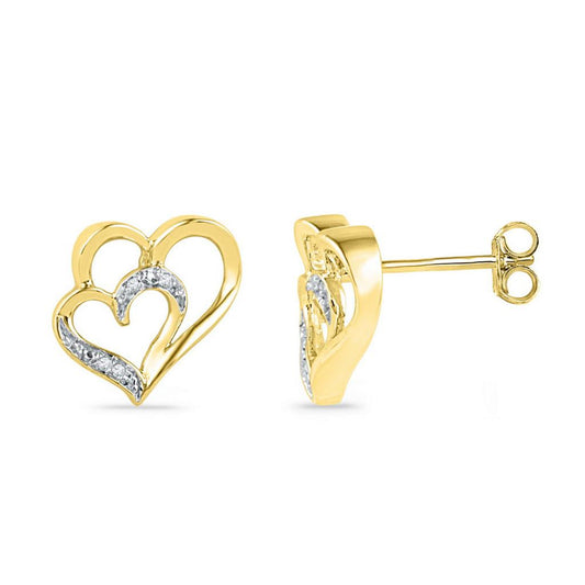 10k Yellow Gold Round Diamond Heart Earrings .03 Cttw