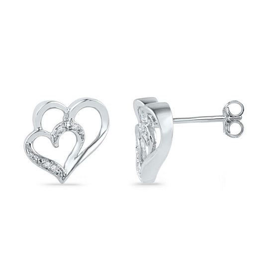 14k White Gold Round Diamond Heart Earrings .03 Cttw