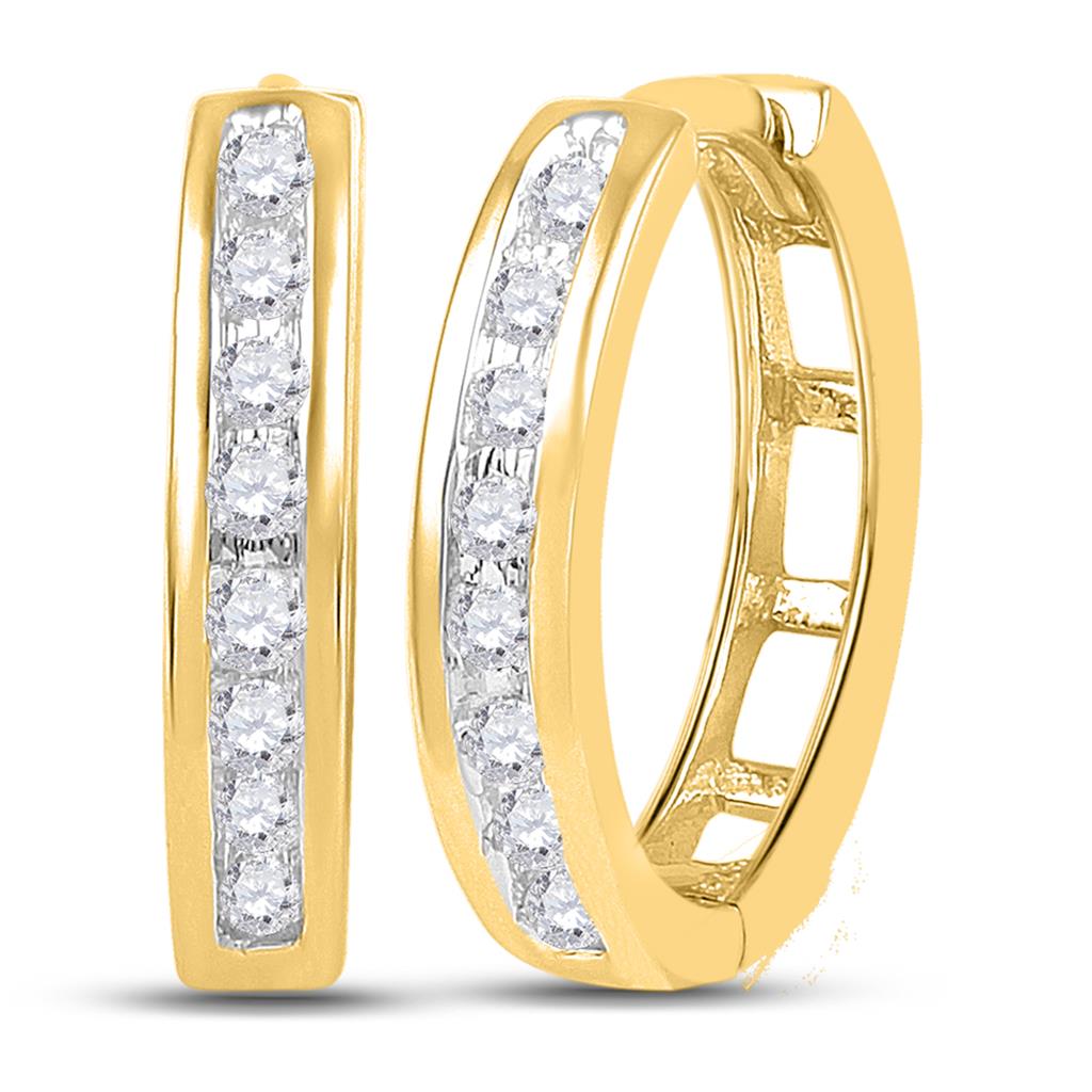 10k Yellow Gold Round Diamond Hoop Earrings 1/5 Cttw