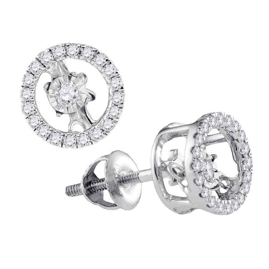 14k White Gold Round Diamond Moving Twinkle Solitaire Stud Earrings 1/5 Cttw