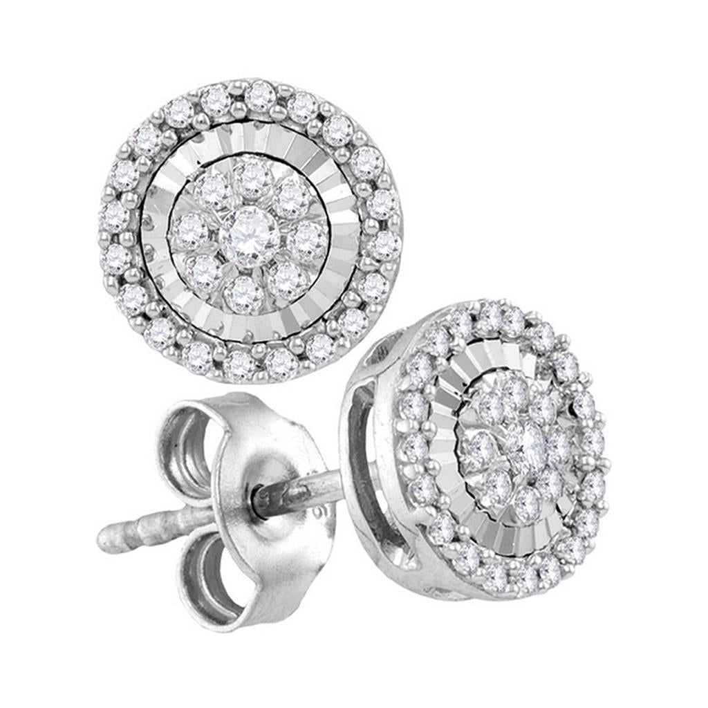 14k White Gold Round Diamond Flower Cluster Earrings 1/3 Cttw