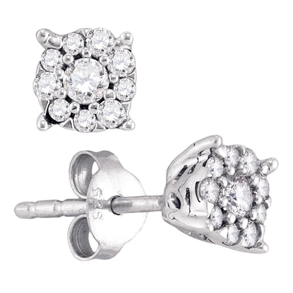 14k White Gold Round Diamond Cluster Earrings 1/4 Cttw