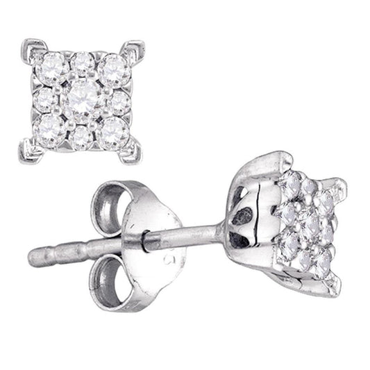 14k White Gold Round Diamond Square Earrings 1/4 Cttw