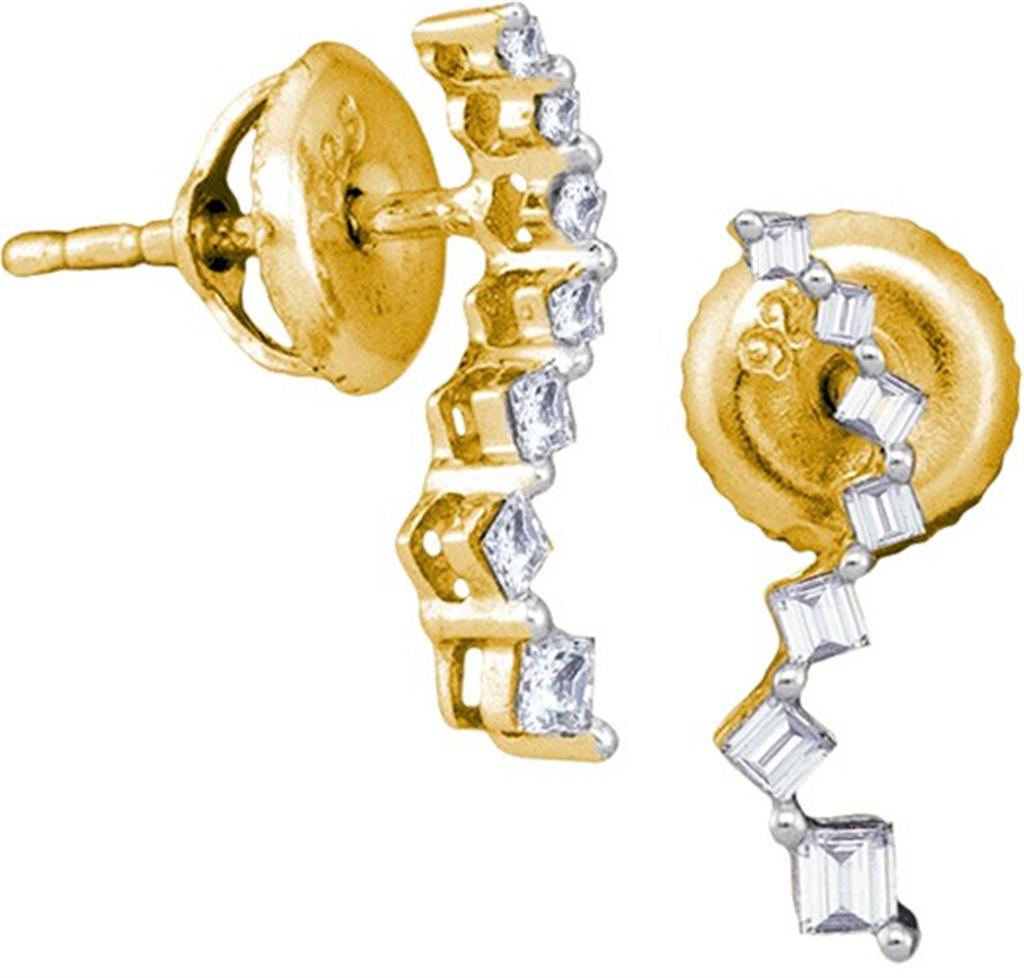 10kt Yellow Gold Emerald-cut Diamond Journey Earrings 1/4 Cttw