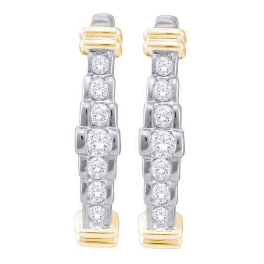 10k Two-tone Gold Round Diamond Hoop Earrings 1/4 Cttw