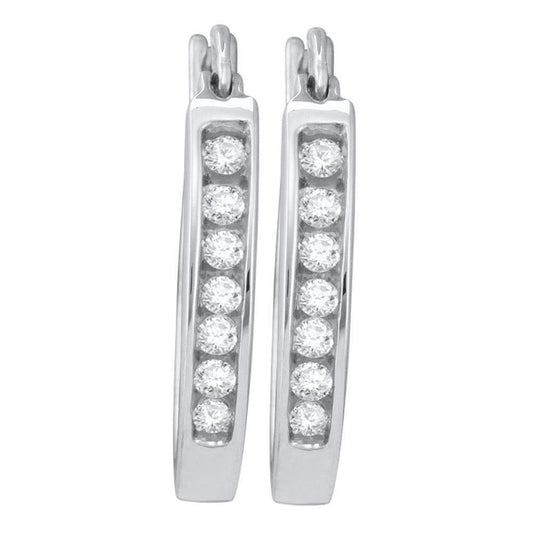 14k White Gold Round Diamond Single Row Hoop Earrings 1/4 Cttw