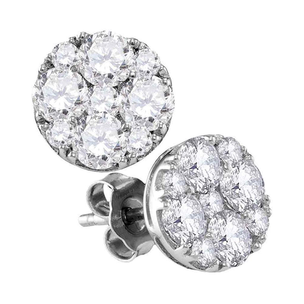 14k White Gold Round Diamond Cluster Earrings 1-7/8 Cttw