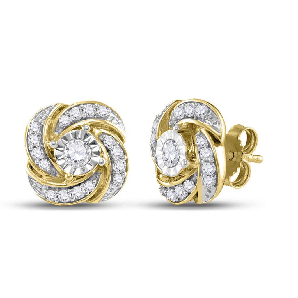 10k Yellow Gold Round Diamond Pinwheel Fashion Earrings 1/3 Cttw