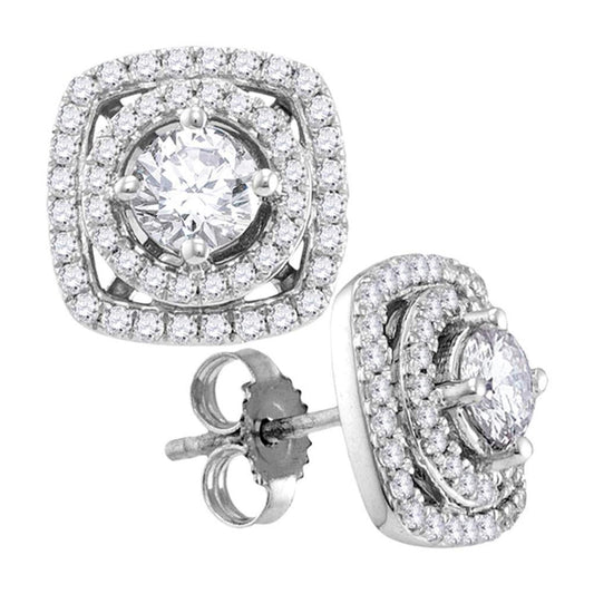 14k White Gold Round Diamond Square Earrings 1 Cttw