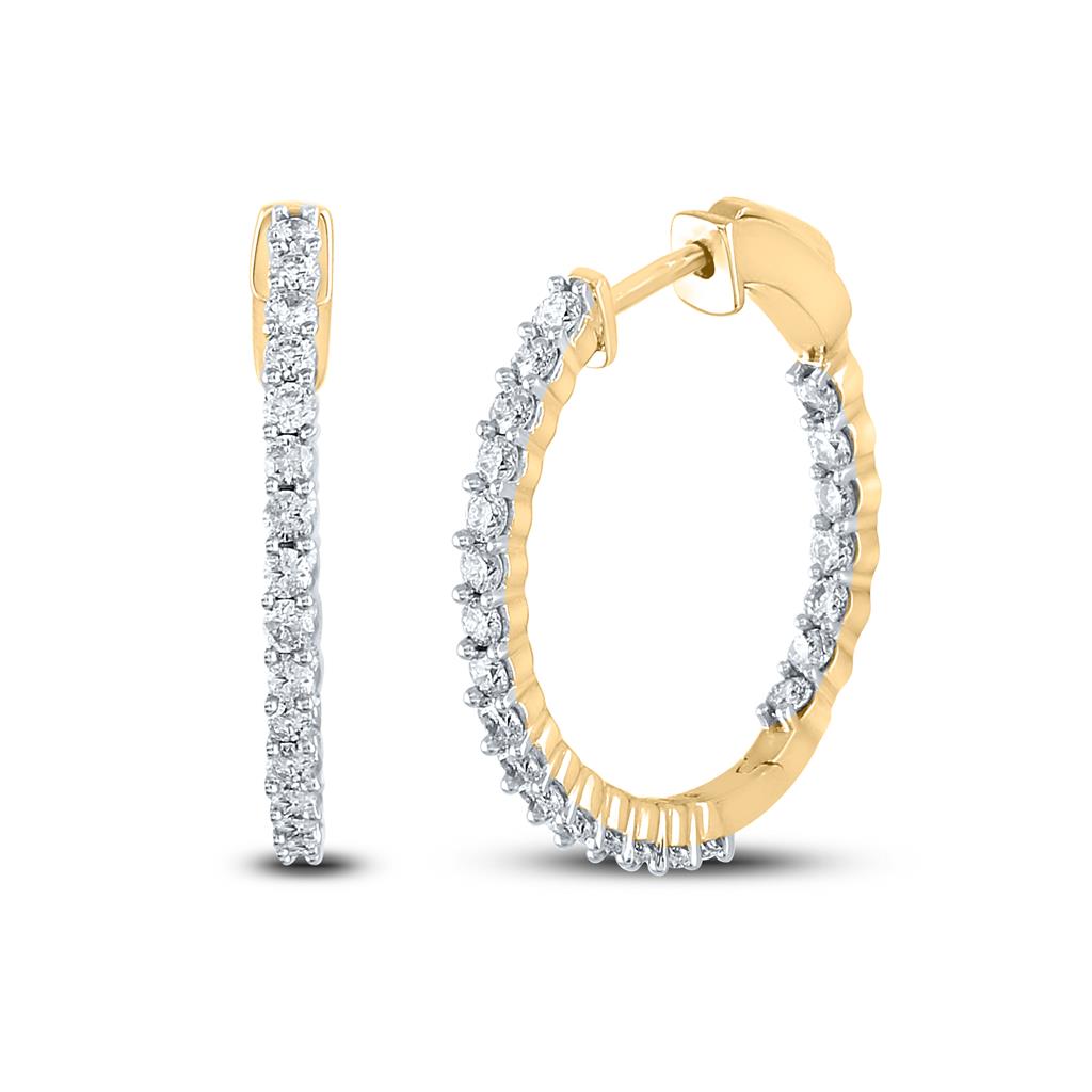 10k Yellow Gold Round Diamond Single Row Hoop Earrings 1-1/2 Cttw