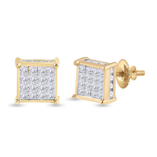 14k Yellow Gold Princess Diamond Square Earrings 3/4 Cttw