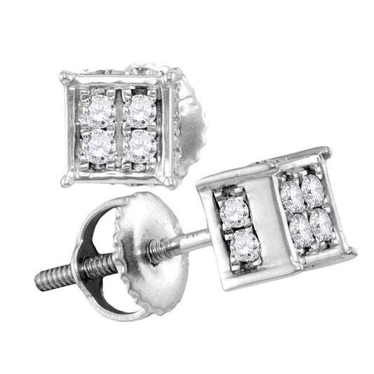 14k White Gold Round Diamond Square Cluster Earrings 1/4 Cttw