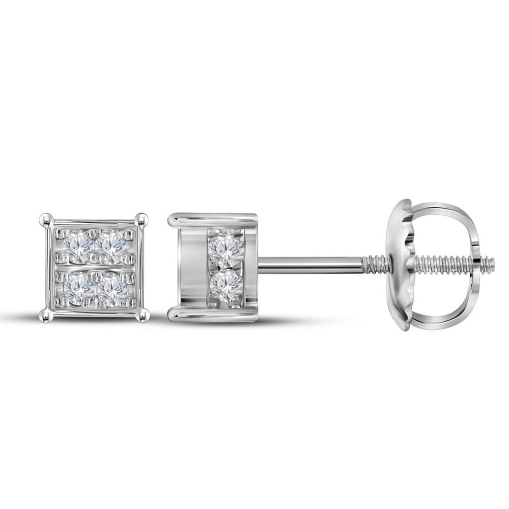 14k White Gold Round Diamond Square Cluster Earrings 1/3 Cttw