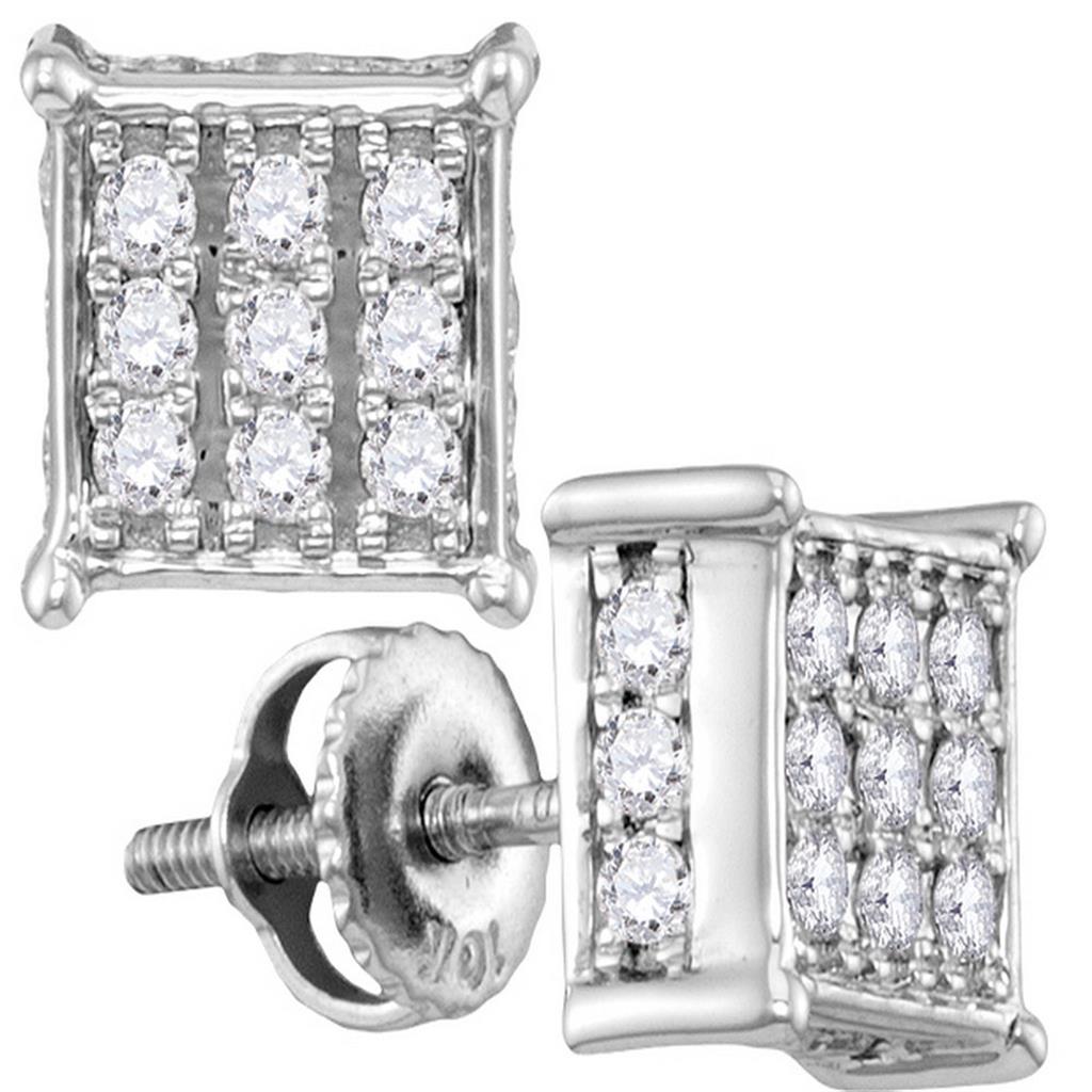 14k White Gold Round Diamond Square Cluster Stud Earrings 1/2 Cttw