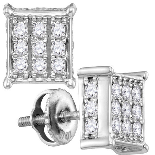 14k White Gold Round Diamond Square Cluster Stud Earrings 1/2 Cttw