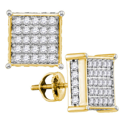 10k Yellow Gold Round Diamond Square Earrings 1 Cttw