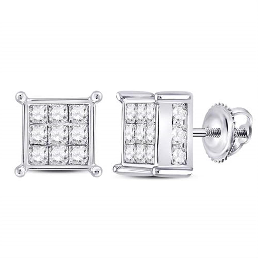 14k White Gold Princess Diamond Square Earrings 2 Cttw