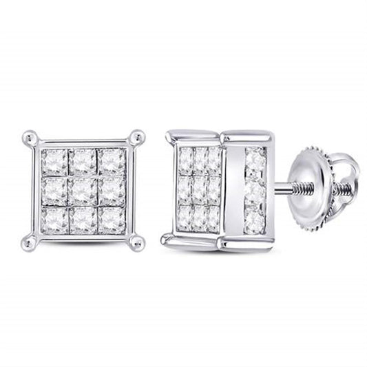 14k White Gold Princess Diamond Square Earrings 2 Cttw