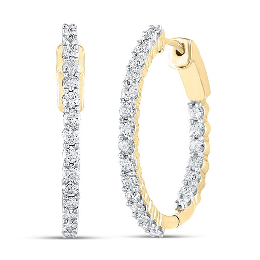 10k Yellow Gold Round Diamond Inside Outside Hoop Earrings 2 Cttw