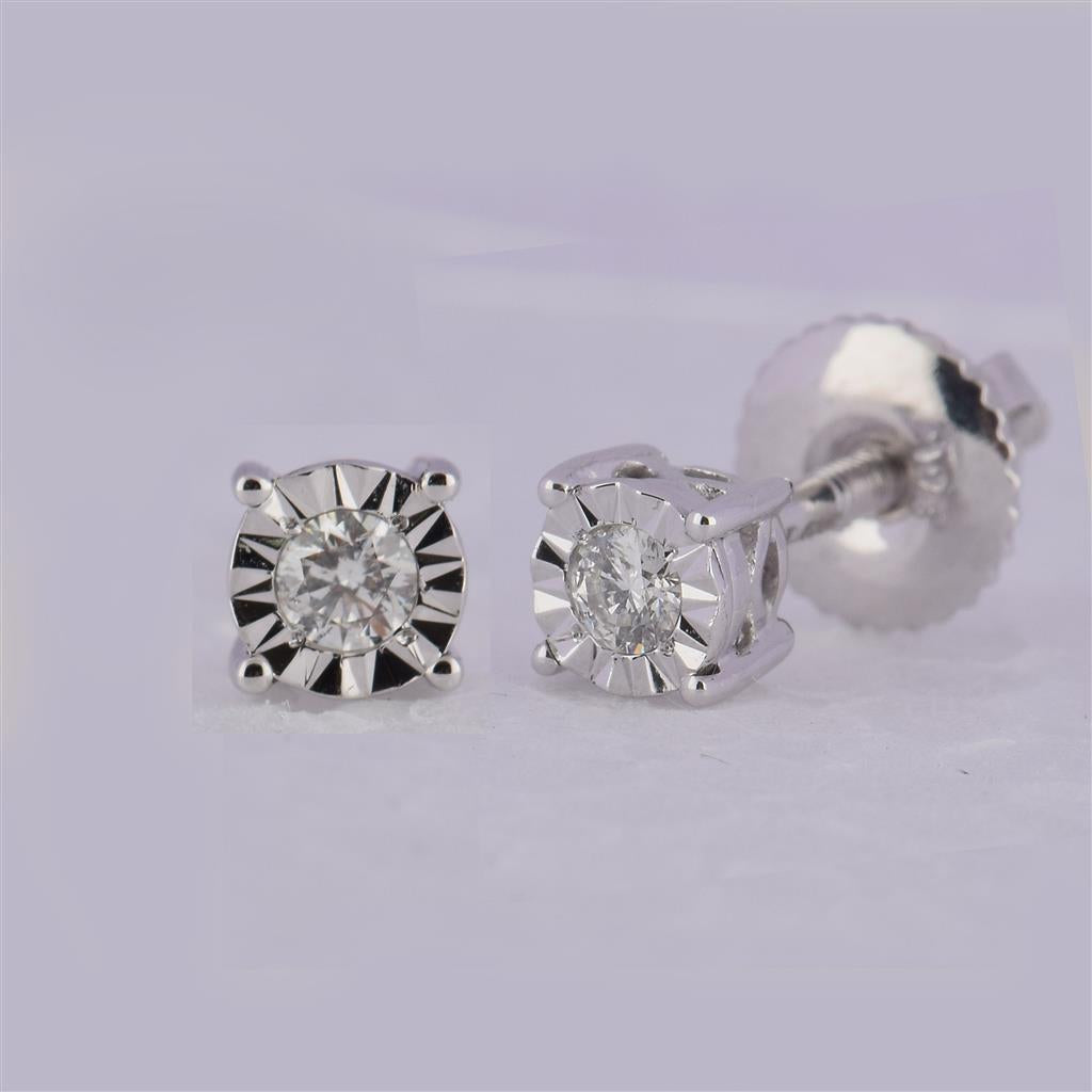 14k White Gold Round Diamond Solitaire Stud Earrings 1/10 Cttw